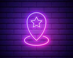 pin neon style icon. Simple thin line, outline vector of web icons for ui and ux, website or mobile application isolated on brick wall