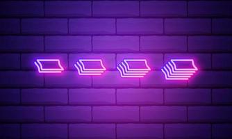 Glowing neon line Layers icon isolated on brick wall background. Colorful outline concept. Vector