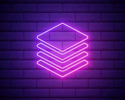 Glowing neon line Layers icon isolated on brick wall background. Colorful outline concept. Vector