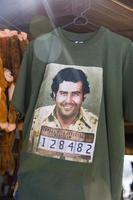 GUATAPE, COLOMBIA, SEPTEMBER 11, 2019 - T-shirt with Pablo Escobar image in Guatape, Colombia. Pablo Escobar was a Colombian drug lord and leader of the Medellin Cartel photo