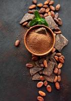 Cocoa powder and beans photo