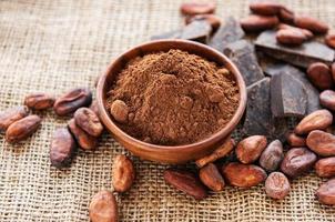 Cocoa powder, chocolate and beans photo