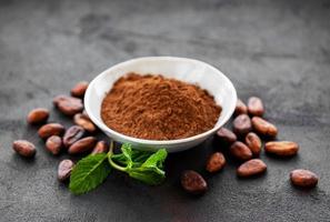 Bowl with Cocoa powder and beans photo