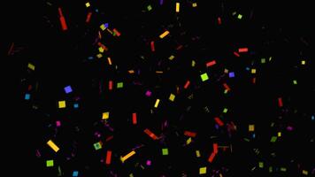 many colorful rainbow confetti sparkle abstract texture overlays glitter golden particles on black. photo