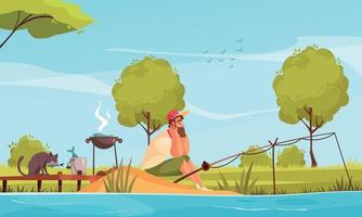 Fishing Cartoon Composition vector