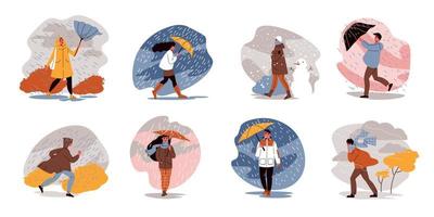 Rain Umbrellas Compositions Set vector
