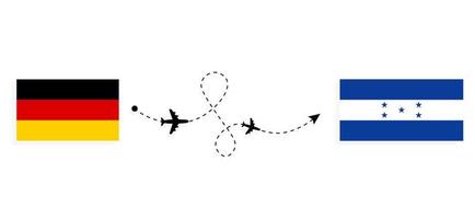 vuelo y viaje desde alemania a honduras en avión de pasajeros concepto de viaje vector