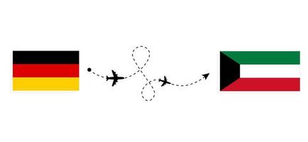 Vuelo y viaje desde Alemania a Kuwait en avión de pasajeros concepto de viaje vector