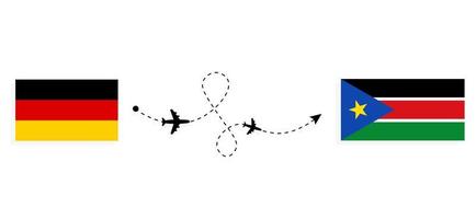 vuelo y viaje desde alemania a sudán del sur en avión de pasajeros concepto de viaje vector