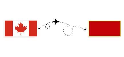 vuelo y viaje desde canadá a montenegro en avión de pasajeros concepto de viaje vector