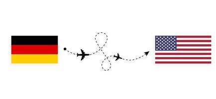 Flight and travel from Germany to USA by passenger airplane Travel concept vector