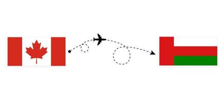 vuelo y viaje desde canadá a omán en avión de pasajeros concepto de viaje vector