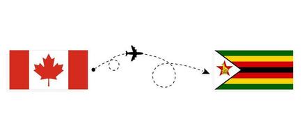 vuelo y viaje desde canadá a zimbabwe en avión de pasajeros concepto de viaje vector