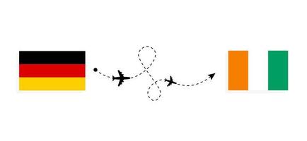Vuelo y viaje desde Alemania a Costa de Marfil en avión de pasajeros concepto de viaje vector