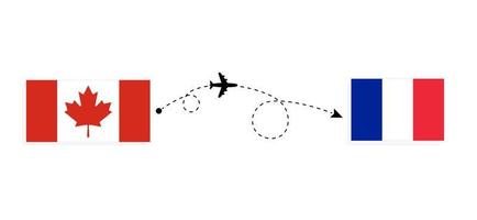 Flight and travel from Canada to France by passenger airplane Travel concept vector