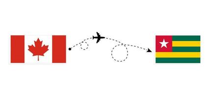 vuelo y viaje de canadá a togo en avión de pasajeros concepto de viaje vector