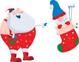 Santa laughs at a dwarf in a sock vector