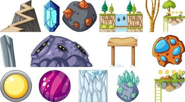 Set of isolated fantasy space game objects and elements vector