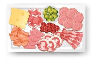 Lunch meat set with different cold meats on platter vector