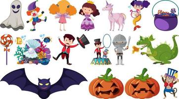 Set of isolated fairytale cartoon characters and objects vector