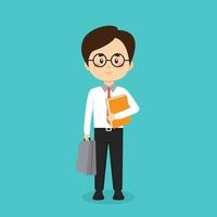 Business Character Standing With File and Briefcase vector