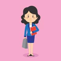 personaje de mujer de negocios de pie con archivo y maletín vector