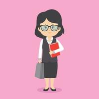 Businesswoman Character Standing With File and Briefcase vector