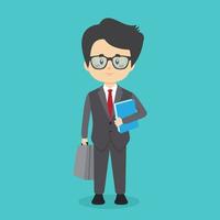 Business Character Standing With File and Briefcase vector