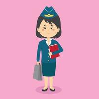 Pilot Character Standing With File and Briefcase vector