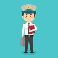 Pilot Character Standing With File and Briefcase vector