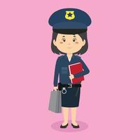 Personaje de policía de pie con archivo y maletín. vector