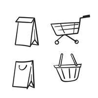 Doodle conjunto de iconos de carro de compras. colección de iconos web para tienda online, desde varios iconos de carro en varias formas. vector