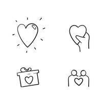 hand drawn Friendship and love line icons. Interaction, Mutual understanding and assistance business. Trust handshake, social responsibility icons. doodle vector