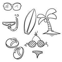 hand drawn summer illustration collection icon symbol with doodle cartoon style vector