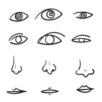 dibujado a mano doodle ojos humanos nariz labios ilustración vector