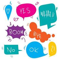 collection of Hand drawn set of colorful speech bubbles with dialog words. Vector bubbles speech doodle.