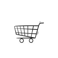 hand drawn shopping cart icon illustration doodle style vector