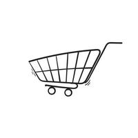 hand drawn shopping cart icon illustration doodle style vector