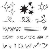 hand drawn Set of doodle elements. Black and white linear pattern. Sketch style vector collection. cartoon style vector isolated