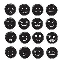 caras de emojis de tinta dibujados a mano. bosquejo de emoticonos de doodle, iconos de pincel de tinta de cara triste feliz. arte de dibujos animados vector