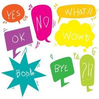 collection of Hand drawn set of colorful speech bubbles with dialog words. Vector bubbles speech doodle.