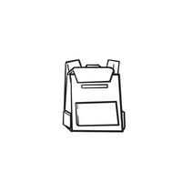 hand drawn doodle backpack illustration with line art style vector
