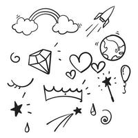 hand drawn doodle icon collection illustration cartoon style vector