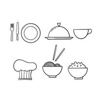Ilustración de utensilios de cocina dibujados a mano con vector de estilo doodle aislado