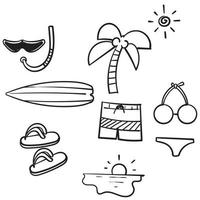 símbolo de icono de colección de ilustración de verano dibujado a mano con vector de estilo de dibujos animados de doodle