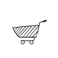 hand drawn shopping cart icon illustration doodle style vector