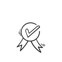 hand drawn Ribbon, Check Mark Icon, emblem Vector Logo Template doodle