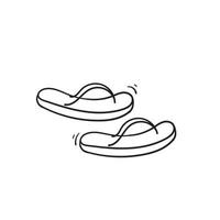 doodle flip flop sandal illustration icon with hand drawn line art style vector