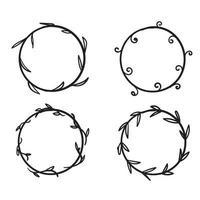 hand drawn doodle flower wreath illustration with line art style vector isolated