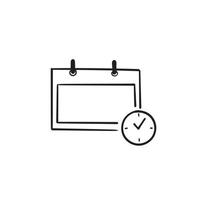 calendario dibujado a mano con reloj. icono de línea de vector doodle